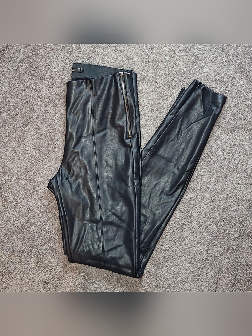 Black Zara Mid Rise Super Skinny Faux Leather Pants Trafaluc Collection